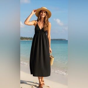 ZARA Elegant Black Midi  Dress with beaded straps size small